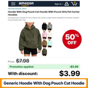 Generic Hoodie With Dog Pouch Cat Hoodie Amazon promo code MK9CYSAU – 50% off