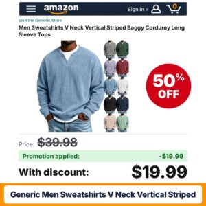 Generic Men Sweatshirts V Neck Vertical Striped Amazon promo code 5ZX1DCGL – 50% off