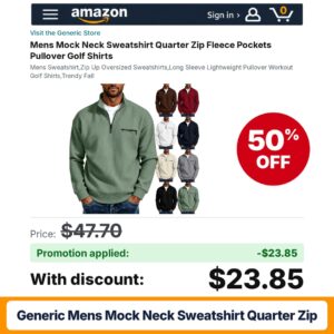 Generic Mens Mock Neck Sweatshirt Quarter Zip Amazon promo code 8Y3JFX4V – 50% off