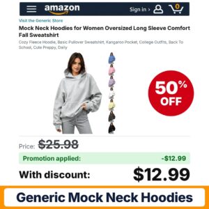 Generic Mock Neck Hoodies Amazon promo code DUC99FRA – 50% off