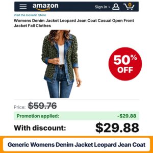 Generic Womens Denim Jacket Leopard Jean Coat Amazon promo code BHRKQM7F – 50% off
