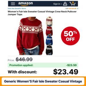 Generic Women's Fair Isle Sweater Casual Vintage Amazon promo code DTLEGYFQ – 50% off