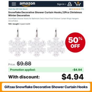 GIFZAA Snowflake Decorative Shower Curtain Hooks Amazon promo code 0LK2DH3T – 50% off