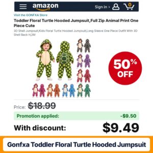 GONFXA Toddler Floral Turtle Hooded Jumpsuit Amazon promo code 5BVIE3Y9 – 50% off