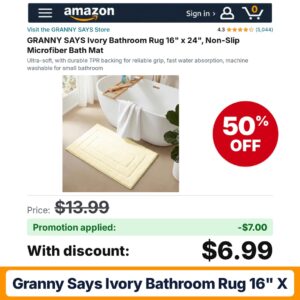 GRANNY SAYS Ivory Bathroom Rug 16" x Amazon promo code KE2PLMPV – 50% off
