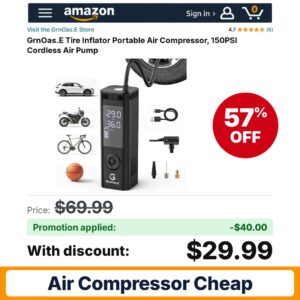 GrnOas.E Tire Inflator Portable Air Compressor Amazon promo code DS9P6JZN – 57% off
