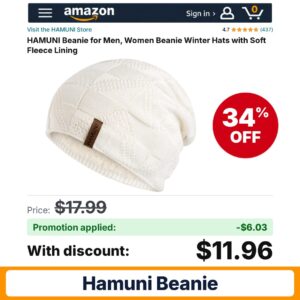 HAMUNI Beanie Amazon promo code G5MN3W0B – 34% off