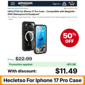 HECLETSO for iPhone 17 Pro Case IP68 Amazon promo code 5RHEMKQ0 – 50% off