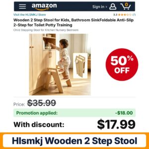HLSMKJ Wooden 2 Step Stool Amazon promo code YRCL0DX8 – 50% off