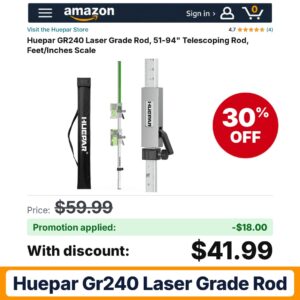 Huepar GR240 Laser Grade Rod Amazon promo code 30GR240HP – 30% off