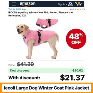 IECOii Large Dog Winter Coat Pink Jacket – 48% off