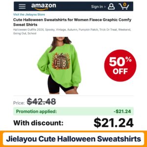 Jielayou Cute Halloween Sweatshirts A05-green Amazon promo code 29JXSHG7 – 50% off