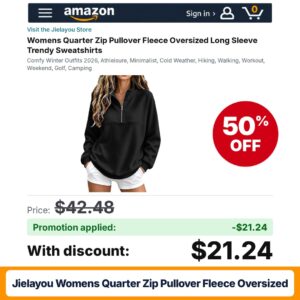Jielayou Womens Quarter Zip Pullover Fleece Oversized A03-black Amazon promo code 9L8TURGR – 50% off