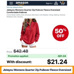 Jielayou Womens Quarter Zip Pullover Fleece Oversized A11-red Amazon promo code 9L8TURGR – 50% off