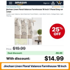 jinchan Linen Floral Valance Farmhouse 18 Inch – 25% off