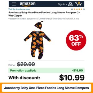 Joonberry Baby One-Piece Footies Long Sleeve Rompers Amazon promo code QS49TA0O – 63% off