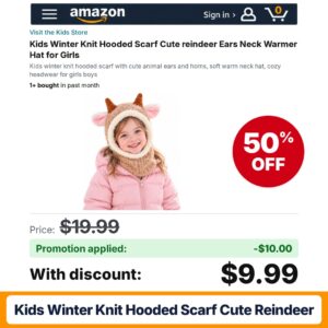 Kids Winter Knit Hooded Scarf Cute reindeer Amazon promo code 6KGABUYD – 50% off