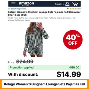Kolagri Women's Gingham Lounge Sets Pajamas Fall Amazon promo code ZPF0AA33 – 40% off