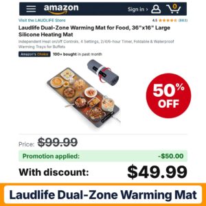 Laudlife Dual-Zone Warming Mat Amazon promo code 0HPN803P – 50% off