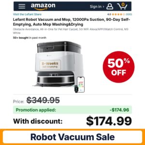 Lefant Robot Vacuum and Mop Amazon promo code O1GE3ACK – 50% off