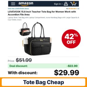 LOVEVOOK 15.6 Inch Teacher Tote Bag – 42% off
