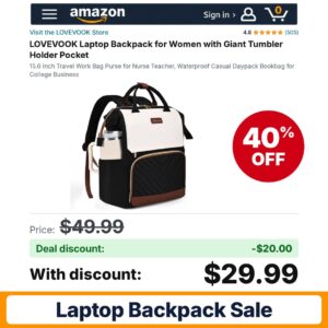 LOVEVOOK Laptop Backpack – 40% off