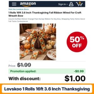 Lovskoo 1 Rolls 16ft 3.6 Inch Thanksgiving Amazon promo code ZPTNWVEE – 50% off