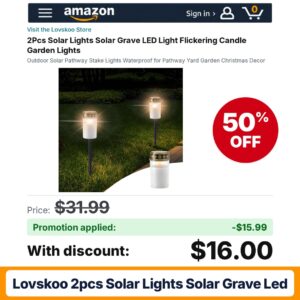 Lovskoo 2Pcs Solar Lights Solar Grave LED Amazon promo code W4KM4ARO – 50% off