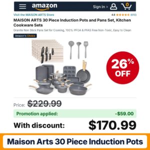MAISON ARTS 30 Piece Induction Pots Amazon promo code MAISONARTS – 26% off
