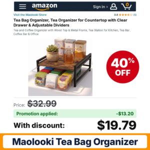 Maolooki Tea Bag Organizer Amazon promo code FDN5UE2O – 40% off