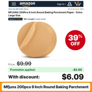 MFJUNS 200Pcs 9 Inch Round Baking Parchment Amazon promo code BJ7KIWUP – 39% off