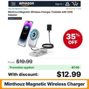 Minthouz Magnetic Wireless Charger Amazon promo code 6AUBQ4QW – 35% off
