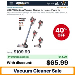 MOOPRI Cordless Vacuum Cleaner Amazon promo code 7PRJQRO5 – 40% off