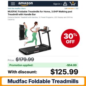 MUDFAC Foldable Treadmills Amazon promo code RSKKYNBQ – 30% off