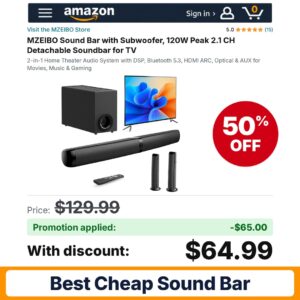 MZEIBO Sound Bar Amazon promo code ZKKDBNPW – 50% off