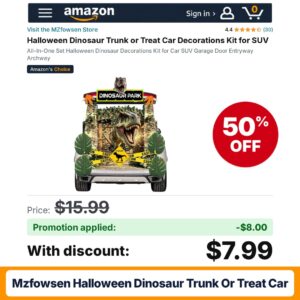 MZfowsen Halloween Dinosaur Trunk or Treat Car Amazon promo code Q29RJSER – 50% off