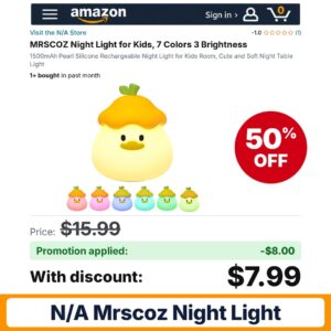 N/A MRSCOZ Night Light Amazon promo code CKX7MJZS – 50% off