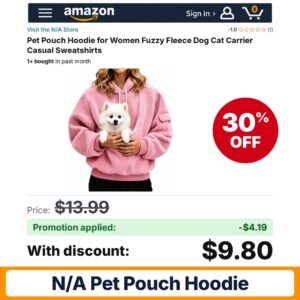 N/A Pet Pouch Hoodie Amazon promo code ARP3OXIP – 30% off