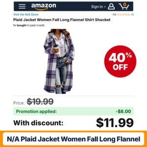 N/A Plaid Jacket Women Fall Long Flannel Amazon promo code ET0R2G43 – 40% off