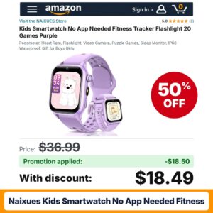NAIXUES Kids Smartwatch No App Needed Fitness Amazon promo code 6EK3STVX – 50% off