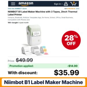 NIIMBOT B1 Label Maker Machine Amazon promo code B1NIIM10 – 28% off