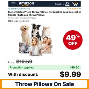NYLGOXITK Customizable Photo Throw Pillows Amazon promo code SHN0UR0H – 49% off