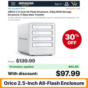 ORICO 2.5-inch All-Flash Enclosure Amazon promo code 60B8PE1M – 30% off