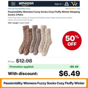 Passionbility Womens Fuzzy Socks Cozy Fluffy Winter Amazon promo code C6GKXJZD – 50% off