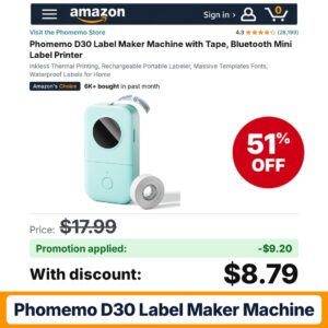 Phomemo D30 Label Maker Machine Amazon promo code FB688S3S – 51% off