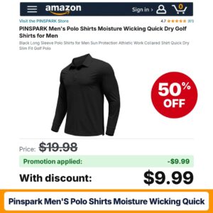 PINSPARK Men's Polo Shirts Moisture Wicking Quick Amazon promo code POLOS50P – 50% off