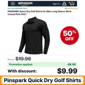 PINSPARK Quick Dry Golf Shirts Amazon promo code POLOS50P – 50% off