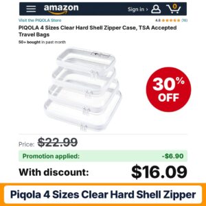 PIQOLA 4 Sizes Clear Hard Shell Zipper Amazon promo code USYUD1HG – 30% off