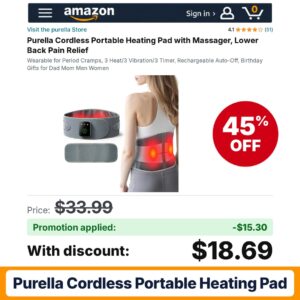 Purella Cordless Portable Heating Pad Amazon promo code L7POW6LP – 45% off