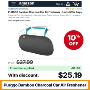 PURGGO Bamboo Charcoal Car Air Freshener Amazon promo code MIPURGBB – 10% off